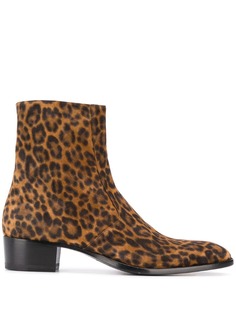 Saint Laurent ботинки Wyatt с леопардовым принтом на каблуке 40 мм