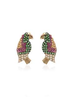 Yvonne Léon multicoloured parrot sapphire and gold earrings