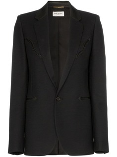 Saint Laurent блейзер с кожаной отделкой