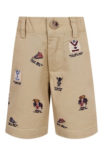 Бежевые шорты с вышивкой Polo Ralph Lauren Kids