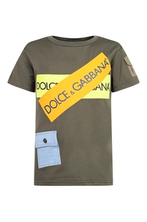Серо-коричневая футболка с отделкой Dolce&Gabbana Children