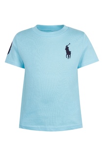 Голубая футболка с вышивкой и принтом Ralph Lauren Kids