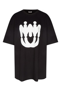 Черная футболка с принтом и вышивкой Miu Miu