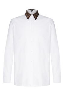Белая хлопковая рубашка с декорированным воротником Fendi