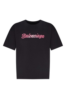 Черная футболка с розовым логотипом Balenciaga Man