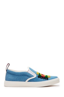 Слипоны из денима с нашивками Gucci