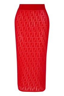 Юбка миди из сетчатой ткани красного цвета Fendi