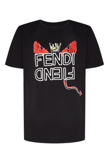 Черная хлопковая футболка с рисунком Fendi