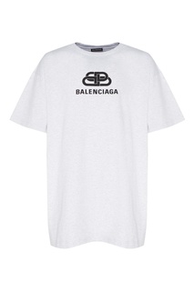 Серая футболка с логотипом и монограммой Balenciaga Man