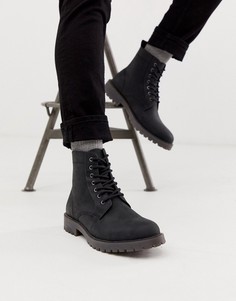 Черные кожаные ботинки на шнуровке с толстой подошвой ASOS DESIGN - Черный