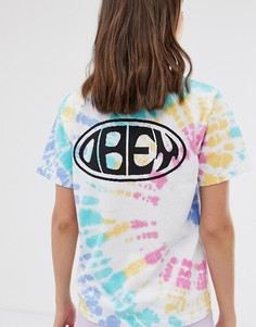 Свободная футболка с разноцветным принтом тай-дай и логотипом Obey - Белый