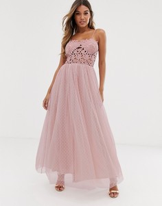 Платье макси с кружевным лифом и юбкой из тюля Club L - Розовый