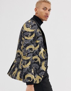 Узкий жаккардовый пиджак с отделкой в виде журавля Tux Till Dawn - Черный