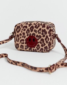 Миниатюрная кожаная сумка светло-розового цвета с леопардовым принтом Hill and Friends Happy - Мульти