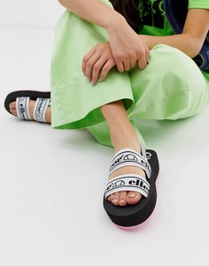 Черные сандалии на плоской платформе с ремешками и логотипом Ellesse - Giglio - Мульти