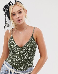 Боди с v-образным вырезом и зеленым леопардовым принтом Gilli - Зеленый