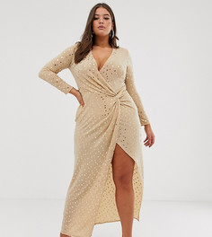 Золотистое эластичное платье макси с отделкой пайетками Flounce London Plus - Золотой