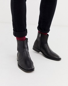 Черные кожаные ботинки челси с квадратным носом ASOS DESIGN - Черный