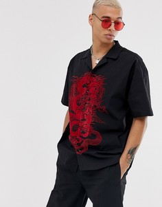 Черная рубашка от комплекта с отложным воротником и принтом дракона Jaded London - Черный