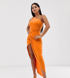 Оранжевое асимметричное платье миди на одно плечо с разрезом до бедра John Zack Petite - Оранжевый