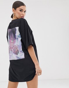 Платье-футболка в стиле oversize с принтом lissy roddy Public Desire X Lissy Roddy - Черный