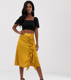 Золотистая атласная юбка миди с оборкой Missguided - Золотой