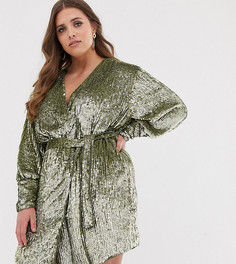 Платье мини с запахом и пайетками ASOS EDITION Curve - Зеленый