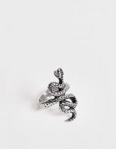 Серебристое кольцо с дизайном в виде змеи Sacred Hawk - Серебряный