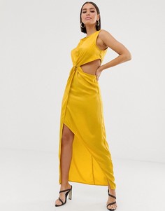 Желтое атласное платье макси с перекрутом и вырезами Missguided - Желтый