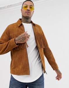 Светло-коричневая замшевая куртка на молнии с кисточками ASOS DESIGN - Рыжий