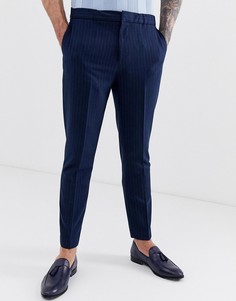 Зауженные укороченные брюки в тонкую полоску Harry Brown - Темно-синий