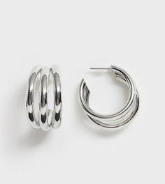 Серебристые серьги-кольца с тройной отделкой Glamorous - Серебряный