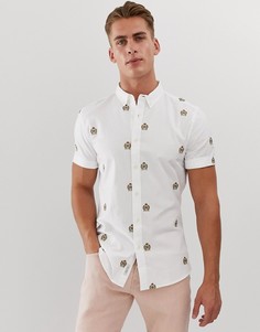 Серо-бежевая рубашка с короткими рукавами и вышивкой River Island - Кремовый