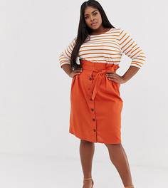Льняная юбка на пуговицах с бумажной текстурой талии и поясом Unique21 Hero - Оранжевый