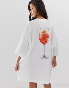 Белое платье-футболка с принтом коктейля Weekday - Белый