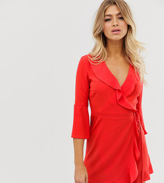 Красное платье с запахом, оборками и расклешенными рукавами Outrageous Fortune - Красный