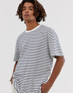 Серовато-бежевая oversize-футболка с заниженной линией плеч и полосками Brooklyn Supply Co - Бежевый