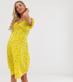 Платье мини с пышными рукавами и цветочным принтом Influence Maternity - Желтый