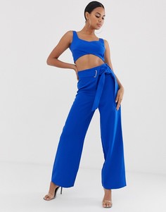 Кобальтовые брюки с широкими штанинами и завышенной талией 4th & Reckless - Синий