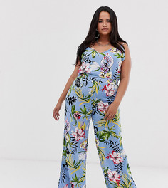 Брюки с широкими штанинами и летним цветочным принтом Lasula Plus - Мульти