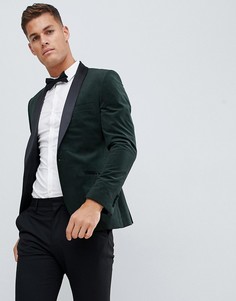 Бархатный приталенный пиджак с острыми лацканами French Connection - Зеленый