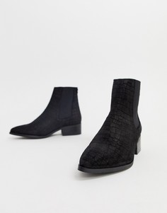 Замшевые полусапожки с тисненым змеиным узором Vero Moda - Черный