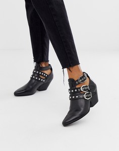 Черные кожаные ботинки в стиле вестерн с ремешками Bronx - Черный