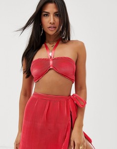 Пляжный бралетт от комплекта из плиссированного атласа ASOS DESIGN - Красный