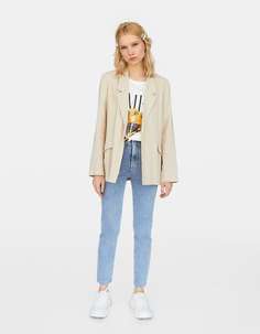 Однотонный пиджак свободного кроя в стиле рустик Stradivarius