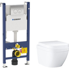 Комплект унитаза Grohe Euro Ceramic с инсталляцией Geberit Duofix, сиденьем микролифт, клавишей Delta21 хром (39206000, 458.124.21.1, 39458000)