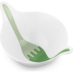 Салатница с приборами 4 л бело-зелёая Koziol Leaf 2.0 (3693345)