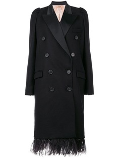 Nº21 двубортное пальто с перьями на подоле