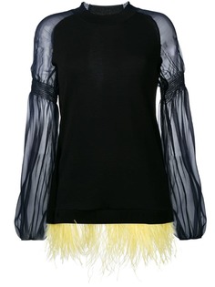 Nº21 вязаный топ с перьями по подолу