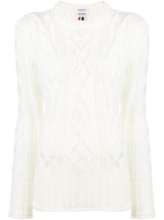 Thom Browne пуловер вязки с косами и трехцветными полосками